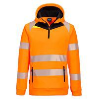 DX4 Hi-Vis 1/4 zippzáras kapucnis pulóver, fekete/narancssárga