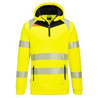 DX4 Hi-Vis 1/4 zippzáras kapucnis pulóver, fekete/sárga