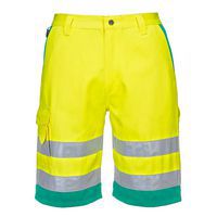 Hi-Vis könnyű poli-pamut rövidnadrág, zöld/sárga