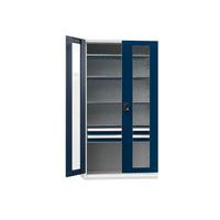 Fém műhelyszerszámszekrények SK1 üvegajtókkal, 1950 x 1044 x 625 mm, 4 polccal és 2 fiókkal, szürke