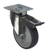 Gumi műszer kerekek peremmel, 60-100 mm-es átmérő, forgó, fékkel, csúszó csapágyak