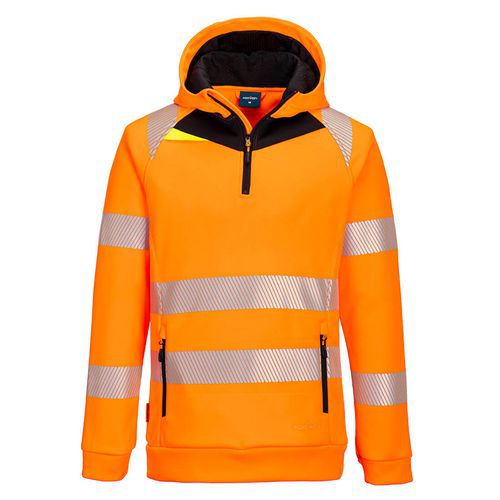 DX4 Hi-Vis 1/4 zippzáras kapucnis pulóver, fekete/narancssárga