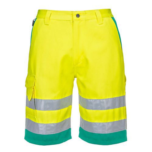 Hi-Vis könnyű poli-pamut rövidnadrág, zöld/sárga
