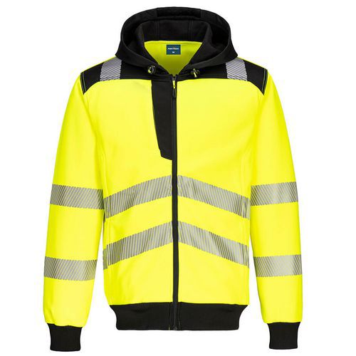 PW3 Hi-Vis zippzáras kapucnis pulóver, fekete/sárga