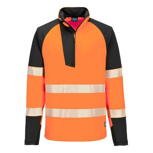 PW3 Hi-Vis 1/4 cipzáras hosszú ujjú póló, fekete/narancssárga
