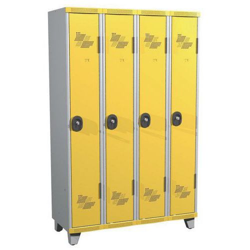 Acial hegesztett öltözőszekrények, 4 rekesszel, 300 mm, lábakon, hengerzárral Acial hegesztett öltözőszekrények, 4 rekesszel, 300 mm, lábakon, hengerzárral