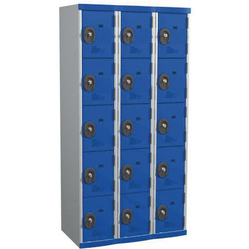 Acial hegesztett öltözőszekrények, 3 oszlopban 15 rekesszel, 300 mm, hengerzárral Acial hegesztett öltözőszekrények, 3 oszlopban 15 rekesszel, 300 mm, hengerzárral