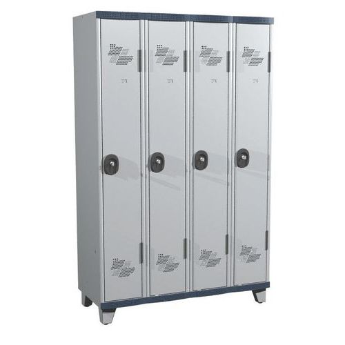 Acial hegesztett öltözőszekrények, 4 rekesszel, 300 mm, lábakon, hengerzárral Acial hegesztett öltözőszekrények, 4 rekesszel, 300 mm, lábakon, hengerzárral