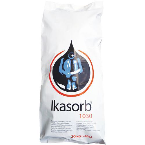 Ömlesztett folyadékfelitató anyag Ikasorb 1030, folyadékfelitató kapacitás 15,5 l, csomagolás 20 kg