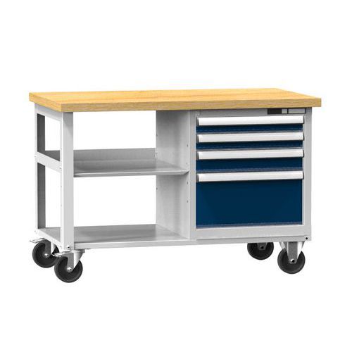 Mobil műhelyasztalok PPS Multiplex, 81 x 120 x 70 cm, 4 fiók és 2 polc, bükk