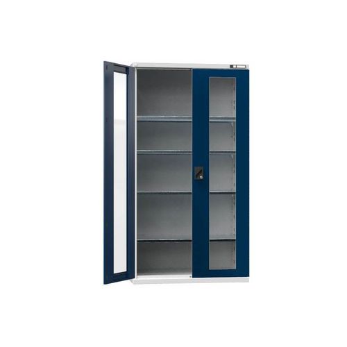 Fém műhelyszerszámszekrények SK1 üvegajtókkal, 1950 x 1044 x 625 mm, 4 polccal, szürke Fém műhelyszerszámszekrények SK1 üvegajtókkal, 1950 x 1044 x 625 mm, 4 polccal, szürke