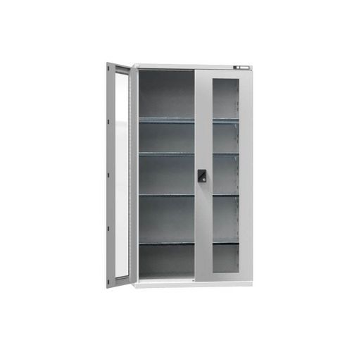 Fém műhelyszerszámszekrények SK1 üvegajtókkal, 1950 x 1044 x 625 mm, 4 polccal, szürke