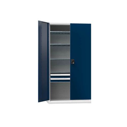 Fém műhelyszerszámszekrények SK1, 1950 x 1044 x 625 mm, 4 polccal és 2 fiókkal, szürke Fém műhelyszerszámszekrények SK1, 1950 x 1044 x 625 mm, 4 polccal és 2 fiókkal, szürke