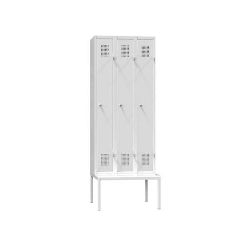 Fém szekrények a padon, 3 rekeszes, 2080 x 900 x 500 mm, szürke