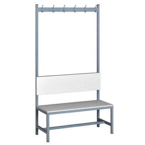 Öltözőpad háttámlával és akasztókkal, 1800 x 1000 x 400 mm, szürke Öltözőpad háttámlával és akasztókkal, 1800 x 1000 x 400 mm, szürke