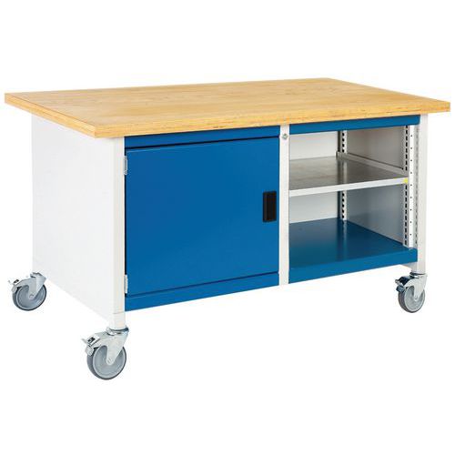 Bott Cubio Storage mobil műhelyasztal, 84 x 150 x 75 cm, szekrény, nyitott tér polccal, multiplex/linóleum