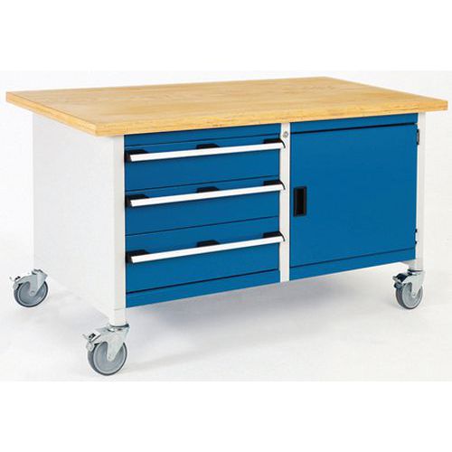 Bott Cubio Storage mobil műhelyasztal, 84 x 150 x 75 cm, 3 fiók, szekrény, multiplex/linóleum