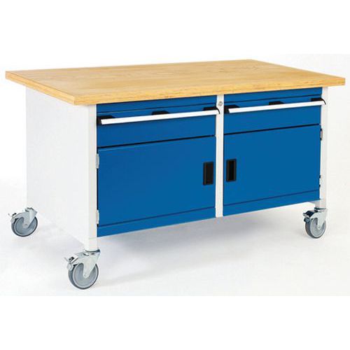 Bott Cubio Storage mobil műhelyasztal, 84 x 150 x 75 cm, 2 fiók, 2 szekrény, multiplex/linóleum