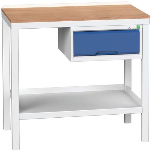 Bott Verso Weld műhelyasztalok fiókkal, szélessége 100 és 150 cm, multiplex/acél