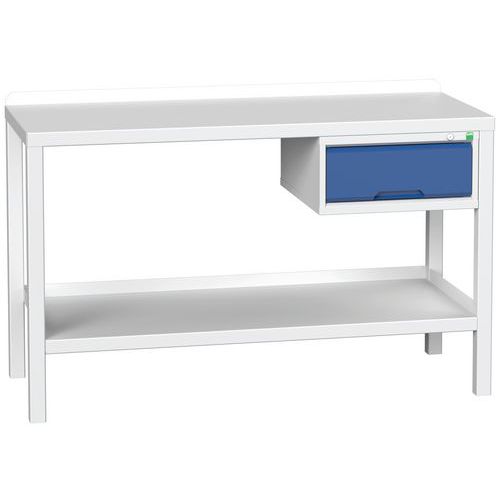 Bott Verso Weld műhelyasztalok fiókkal, szélessége 100 és 150 cm, multiplex/acél