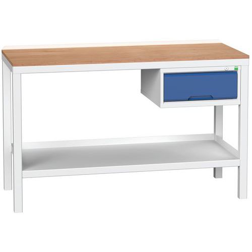 Bott Verso Weld műhelyasztalok fiókkal, szélessége 100 és 150 cm, multiplex/acél