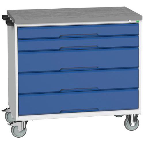 Bott Verso mobil fiókos asztalok, 98 x 80/105 x 55/60 cm, 5 fiókos, multiplex/linóleum/szőnyeg