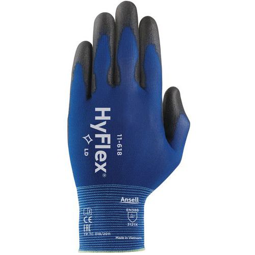 Nylon kesztyű Ansell HyFlex® 11-618 félig poliuretánba mártott