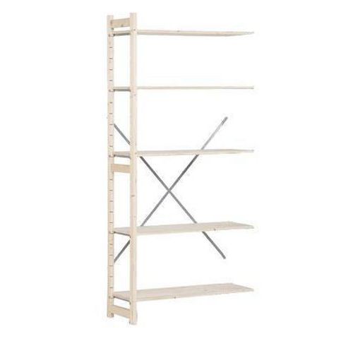 Fa polcállvány, hozzáépíthető, 209 x 97 x 30 - 40 cm, 5 polccal, fenyő Fa polcállvány, hozzáépíthető, 209 x 97 x 30 - 40 cm, 5 polccal, fenyő
