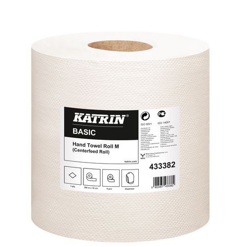 Katrin Basic M papír kéztörlők 1 rétegű, 300 m, fehér, 6 db