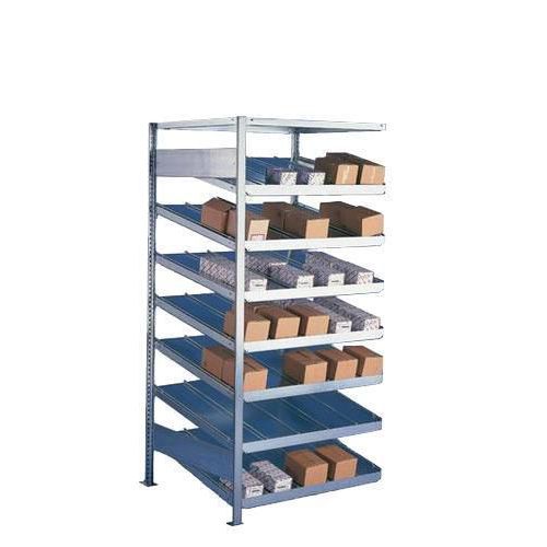 Fém polcállvány ferde polcokkal, hozzáépíthető 200 x 100 x 50 - 80 cm, 1 800 kg, 8 polcos, ezüst Fém polcállvány ferde polcokkal, hozzáépíthető 200 x 100 x 50 - 80 cm, 1 800 kg, 8 polcos, ezüst