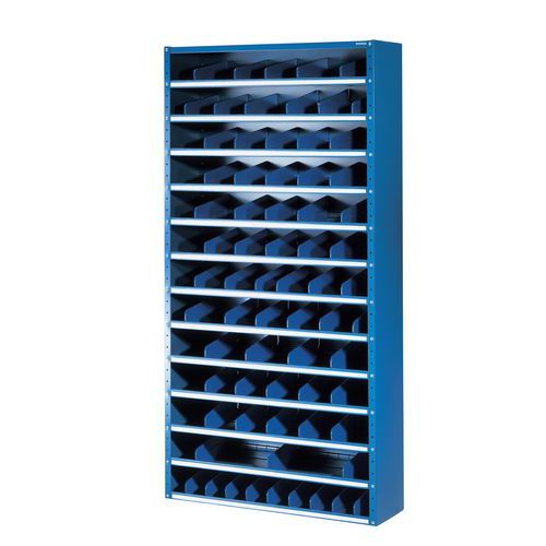 Manutan Expert fém polcállvány osztóelemekkel, 198 x 100 x 20 - 40 cm, 12 polccal, kék