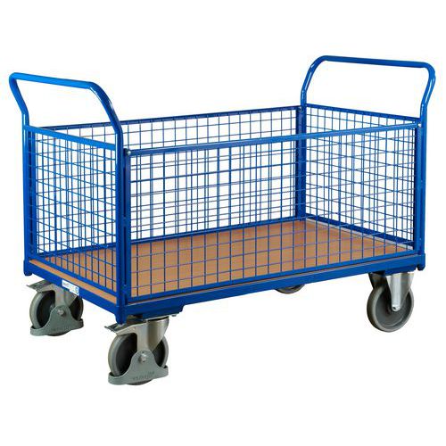 Platform kocsik két fogantyúval hálós töltettel és oldalfalakkal, 400 - 500 kg-ig