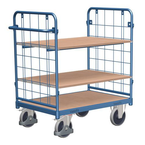 Polcos kocsik fogantyúval és hálós oldalakkal, 400 - 500 kg-ig, 3 polccal