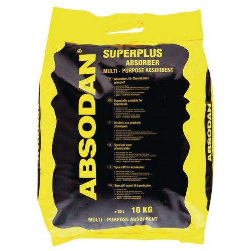 Ömlesztett folyadékfelszívó anyag Absodan Super Plus, folyadékfelszívó kapacitás 10,5 l, csomagolás 10 kg