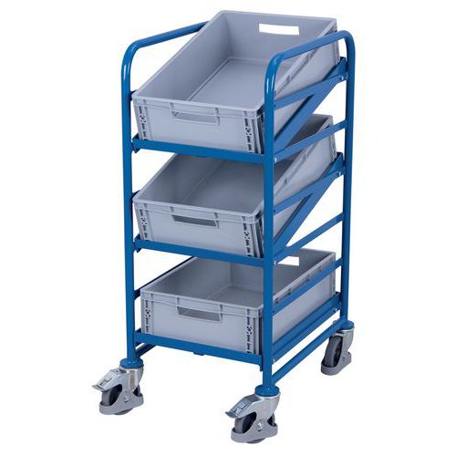 Euro polcos kocsi ládákkal és ferde polcokkal, 3 polccal, 52 x 66,5 x 116 cm Euro polcos kocsi ládákkal és ferde polcokkal, 3 polccal, 52 x 66,5 x 116 cm