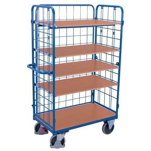 Polcos kocsik 3 hálós fallal, 5 polccal, 400-500 kg-ig