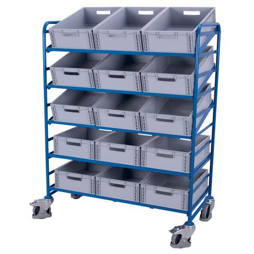 Euro polcos kocsi rekeszekkel és ferde polcokkal, 5 polccal, 135 x 66,5 x 170 cm