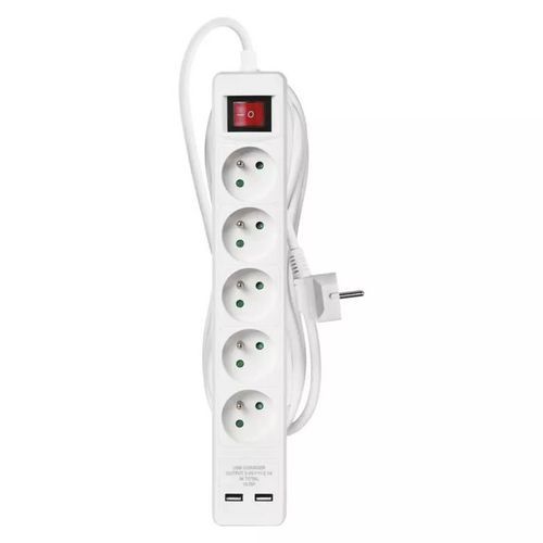 Emos hosszabbító kábel kapcsolóval és USB-vel, fehér, PVC, 5 aljzat, 3 m
