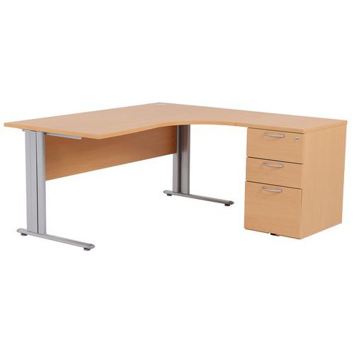 Manutan Expert irodai íróasztalok konténerrel, 72 x 160 - 180 x 160 cm, jobb/bal kivitel, bükk