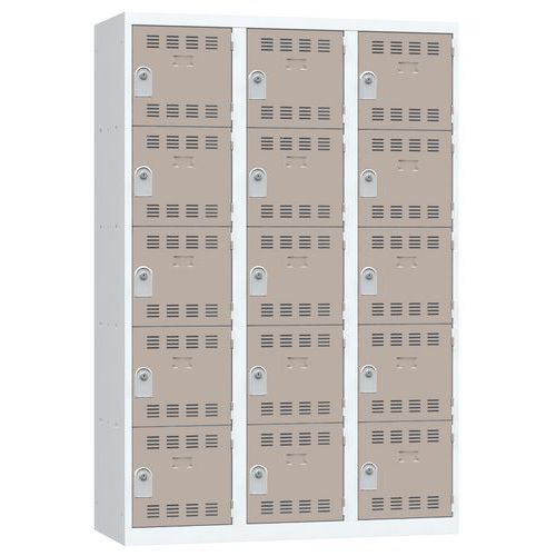 Vinco hegesztett öltözőszekrények, 3 oszlopban 15 rekesszel, 400 mm, hengerzárral Vinco hegesztett öltözőszekrények, 3 oszlopban 15 rekesszel, 400 mm, hengerzárral