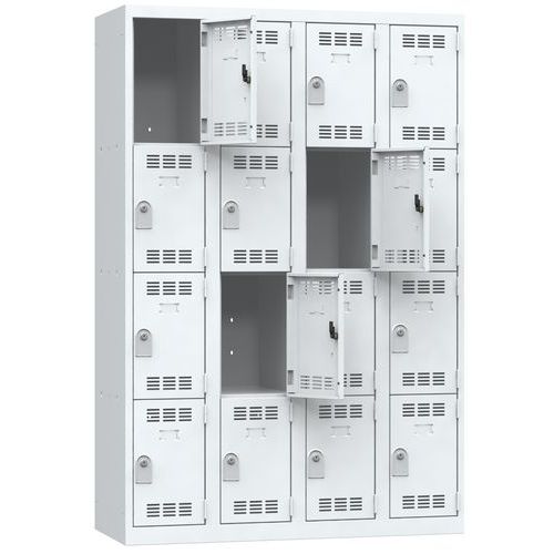 Vinco hegesztett öltözőszekrények, 4 oszlopban 16 rekesszel, 300 mm, hengerzárral Vinco hegesztett öltözőszekrények, 4 oszlopban 16 rekesszel, 300 mm, hengerzárral