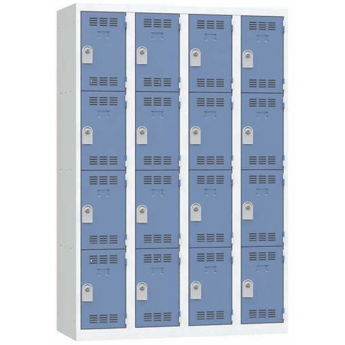 Vinco hegesztett öltözőszekrények, 4 oszlopban 16 rekesszel, 300 mm, hengerzárral Vinco hegesztett öltözőszekrények, 4 oszlopban 16 rekesszel, 300 mm, hengerzárral