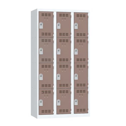 Vinco hegesztett öltözőszekrények, 3 oszlopban 12 rekesszel, 300 mm, hengerzárral