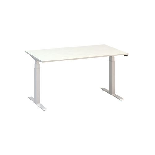 Alfa Up állítható magasságú irodai asztalok fehér lábazattal, 140 x 80 x 61,5-127,5 cm
