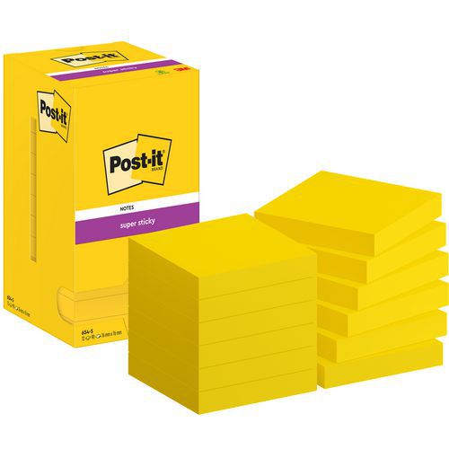 Post-it® Super Sticky öntapadós jegyzettömbök, sárga, 76×76 mm
