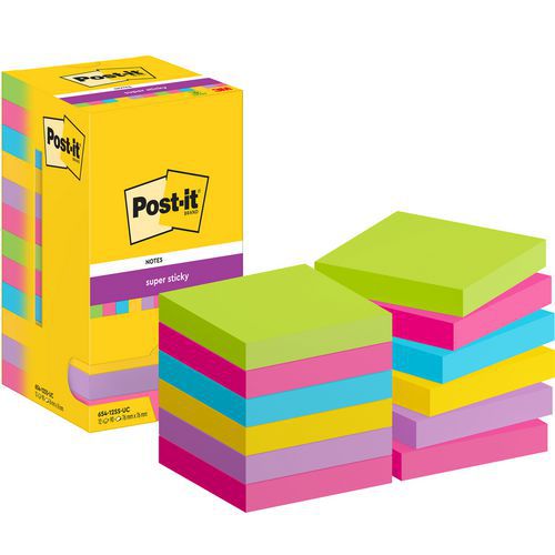 Szuper öntapadós Post-it® öntapadós jegyzettömbök, vegyes színek, 76×76 mm