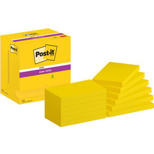 Post-it® Super Sticky jegyzettömbök, sárga, 76 × 127 mm