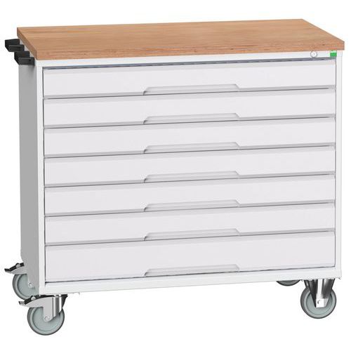 Bott Verso mobil fiókos asztalok, 98 x 80/105 x 55/60 cm, 7 fiókos, multiplex/linóleum/szőnyeg