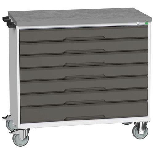 Bott Verso mobil fiókos asztalok, 98 x 80/105 x 55/60 cm, 7 fiókos, multiplex/linóleum/szőnyeg