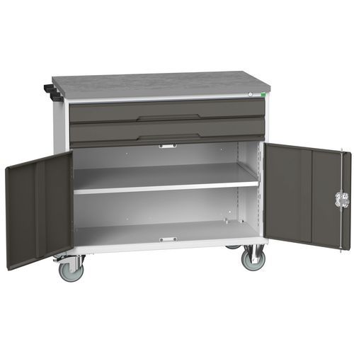 Bott Verso mobil fiókos asztalok, 98 x 80/105 x 55/60 cm, 2 fiók, szekrény, multiplex/linóleum/szőnyeg